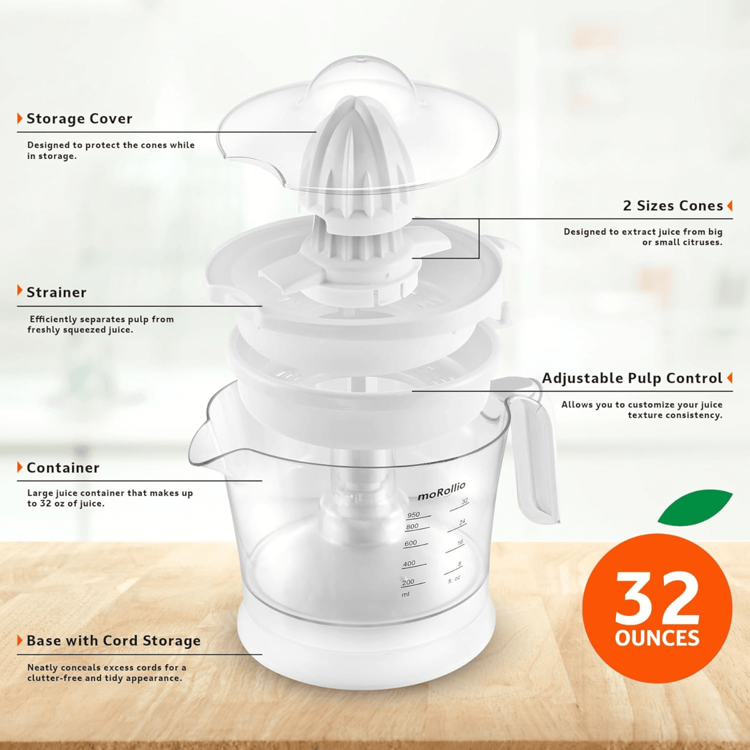 moRollio Compact 32oz Electric Citrus Juicer Jupiter Gear Home