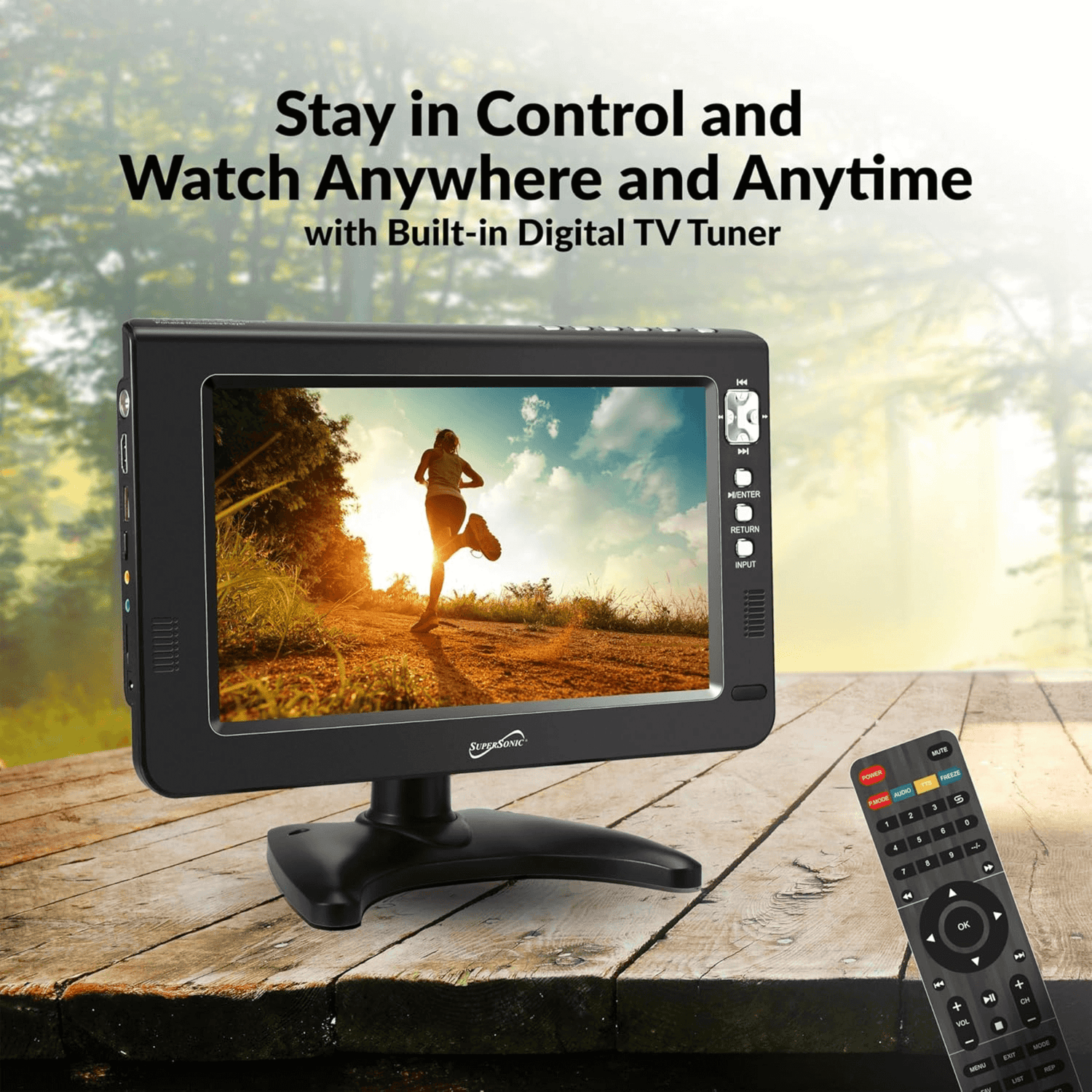 Supersonic Portable 9-inch LCD TV with Built-in Digital Tuner Rechargeable Battery ACDC Operation for Car Travel Jupiter Gear Home
