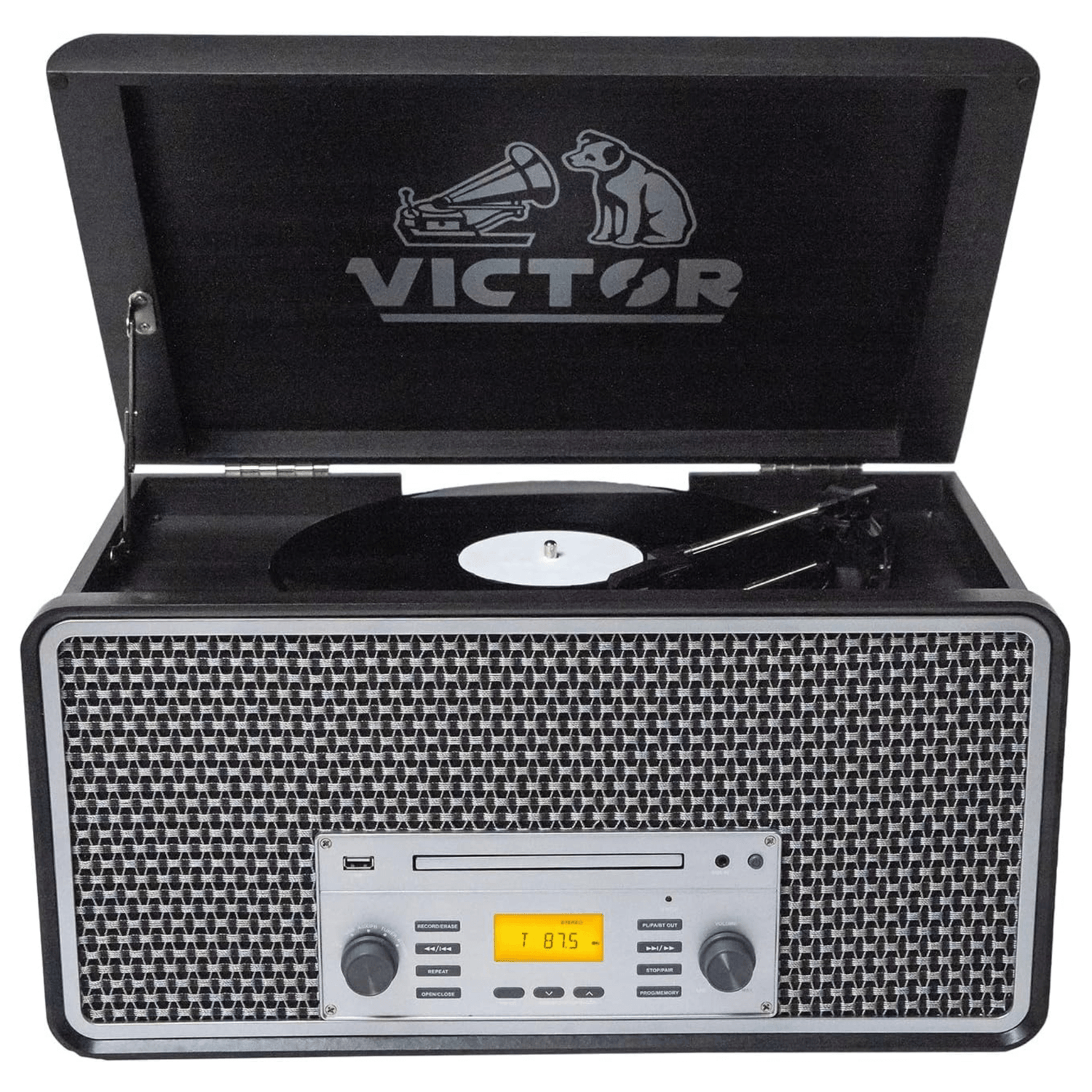 Victor Monument 8-in-1 Wood Music Center Graphite - Refurbished Jupiter Gear Home
