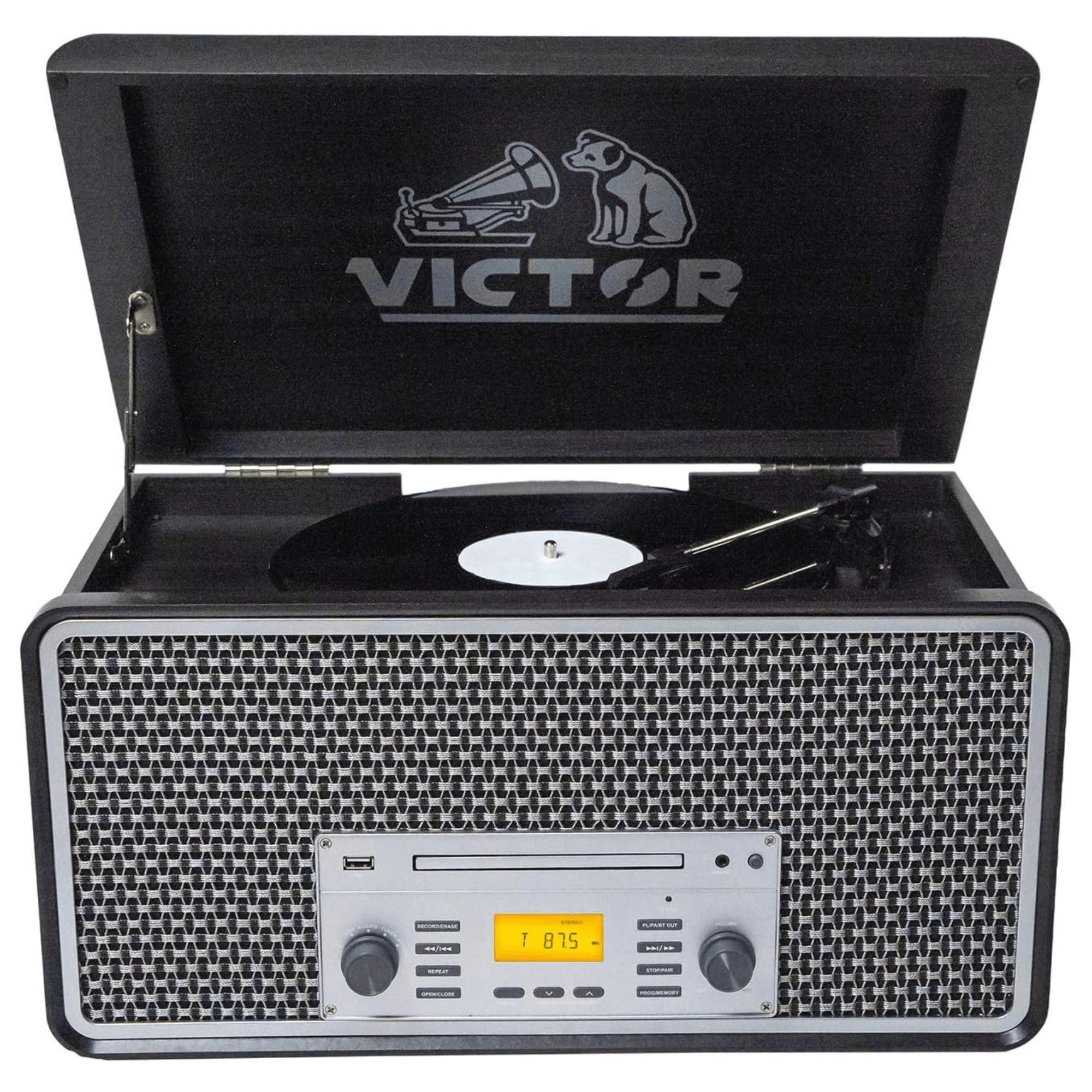 Victor Monument 8-in-1 Wood Music Center Graphite - Refurbished Jupiter Gear Home
