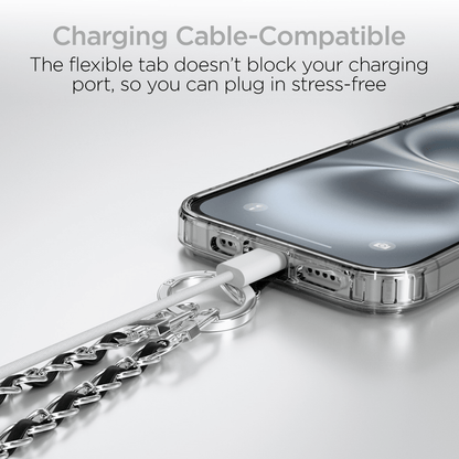 HyperGear TECHcessories Silver Chain with Black Vegan Leather Universal Crossbody Phone Strap Jupiter Gear Home