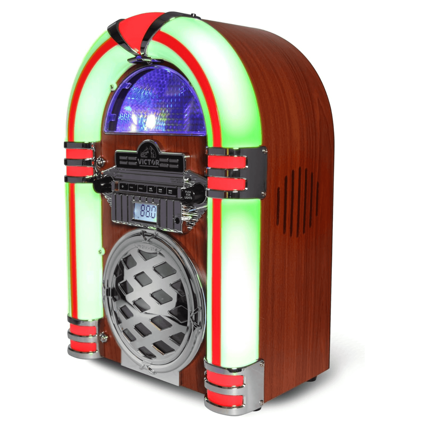 Victor Broadway II Desktop CD Jukebox with Multi-Color LED Lighting and FM Radio Jupiter Gear Home