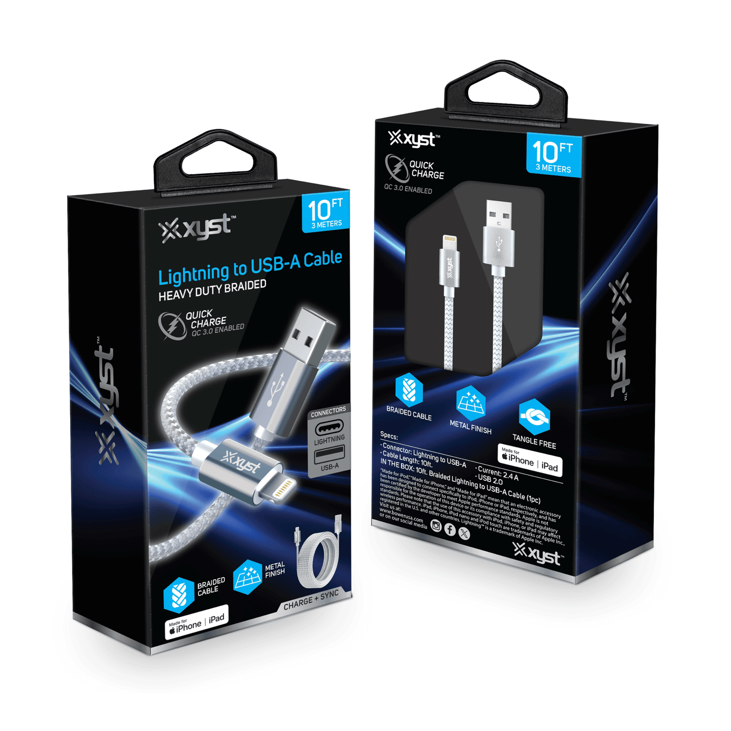 Xyst Charge and Sync USB to Lightning Braided Cable 10Ft Jupiter Gear Home
