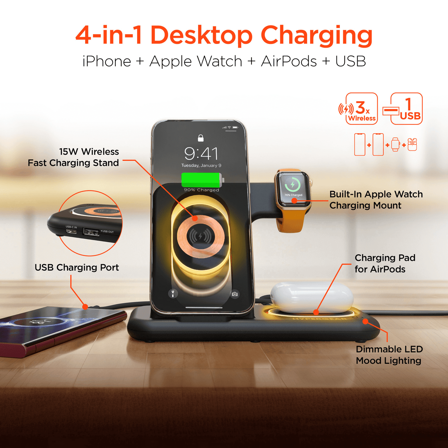 HyperGear 4 in 1 Wireless Charging Stand Jupiter Gear Home