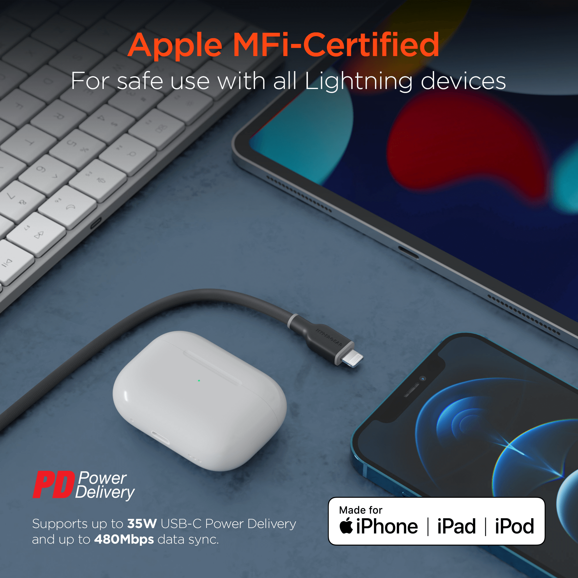 HyperGear Flexi PRO USB-C to Lightning Cable 4ft Jupiter Gear Home