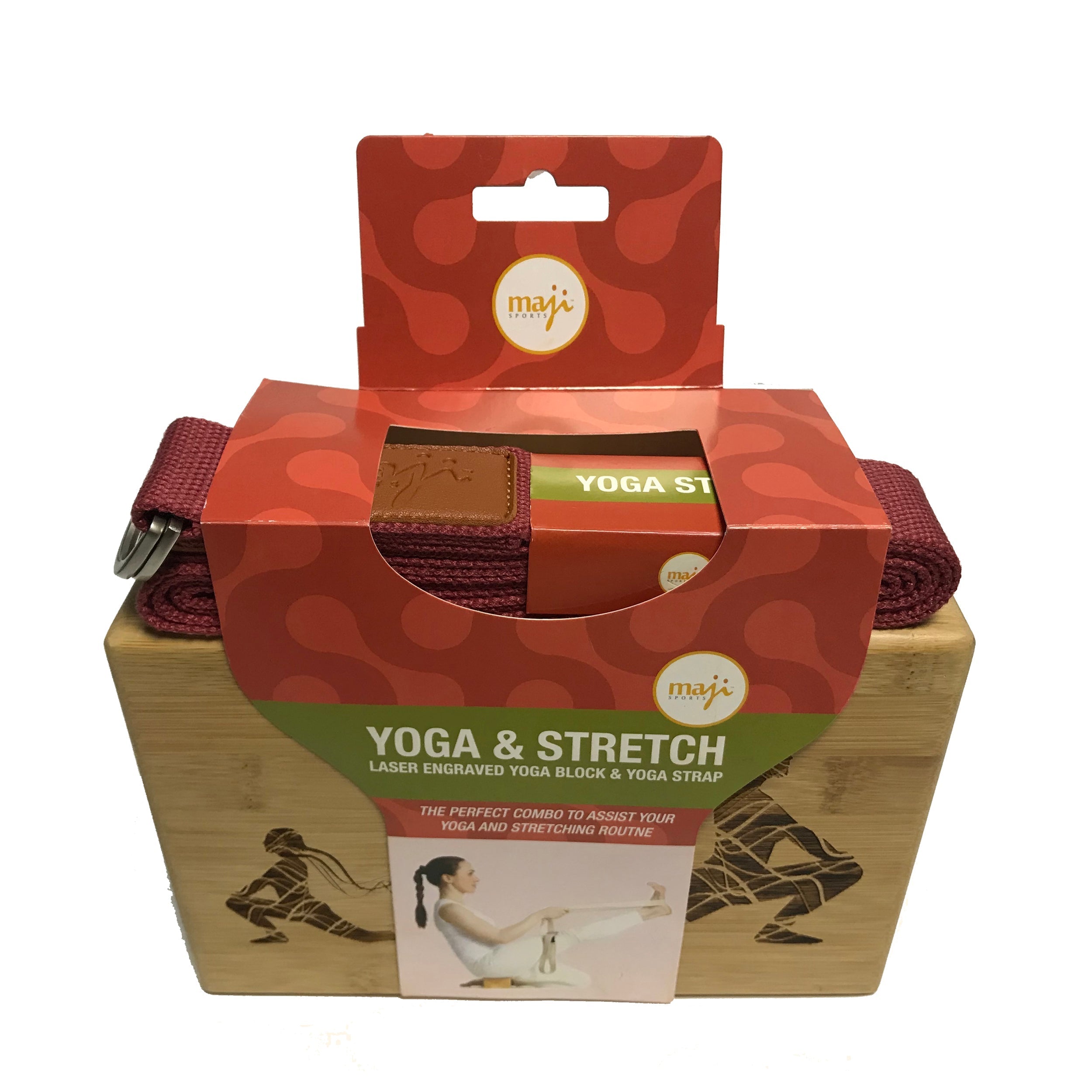 Maji Sports Laser Engraved Bamboo Yoga Block &amp; Strap Combo Jupiter Gear Home