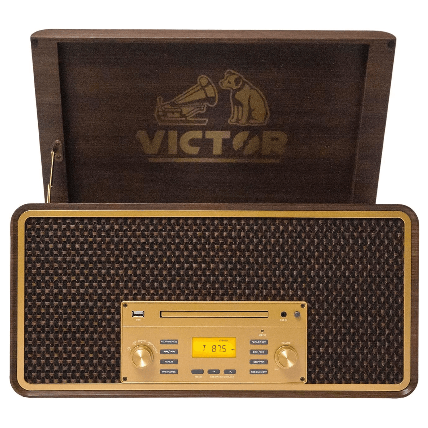 Victor Monument 8-in-1 Wood Music Center Espresso - Refurbished Jupiter Gear Home