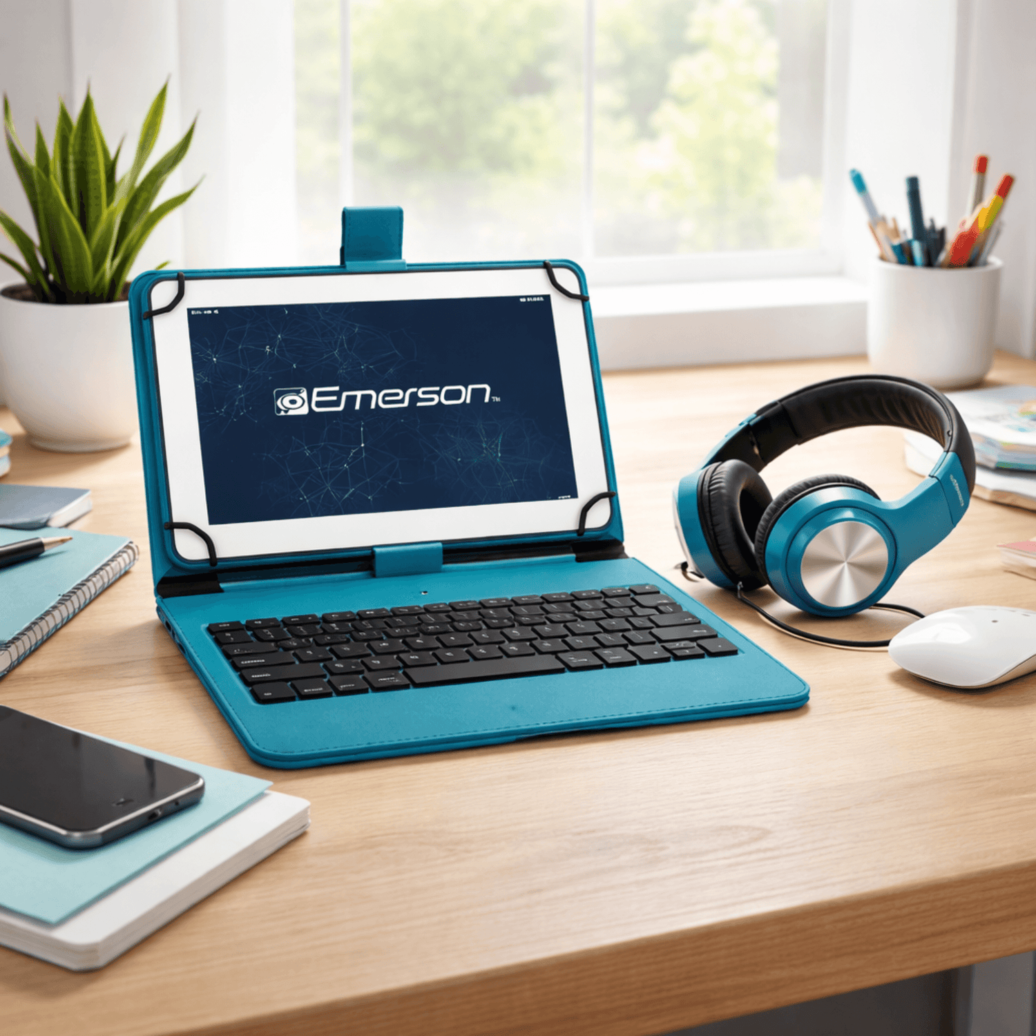 Emerson 9” Quad Core Tablet with Android 14 Turquoise - Refurbished Jupiter Gear Home