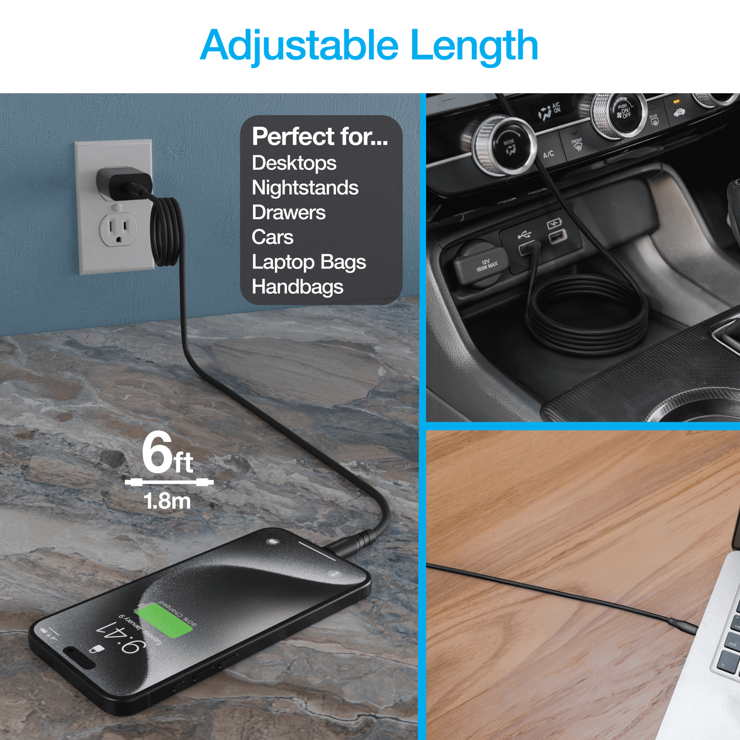Naztech REcoil USB-C to USB-C Magnetic Cable 6ft Jupiter Gear Home