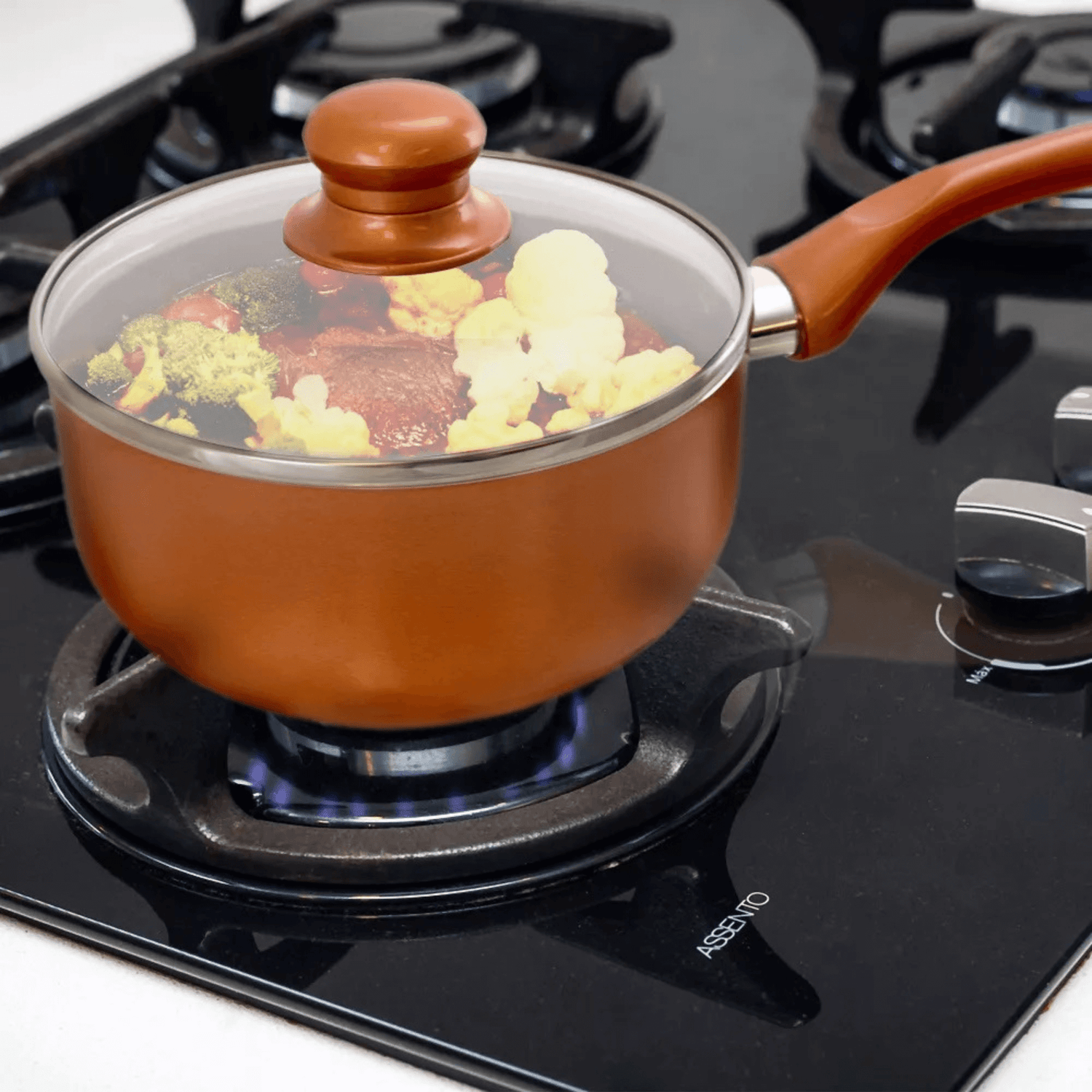 Better Chef 1.5Qt Ceramic-Coated Copper-Tone Saucepan with Glass Lid Jupiter Gear Home