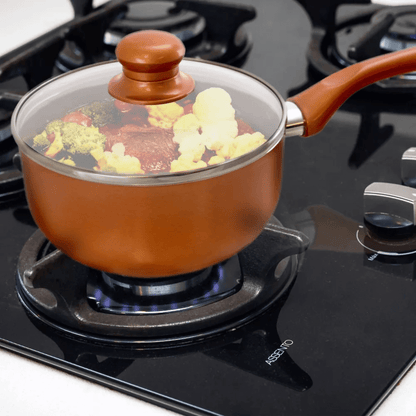 Better Chef 2Qt Ceramic-Coated Copper-Tone Saucepan with Glass Lid Jupiter Gear Home