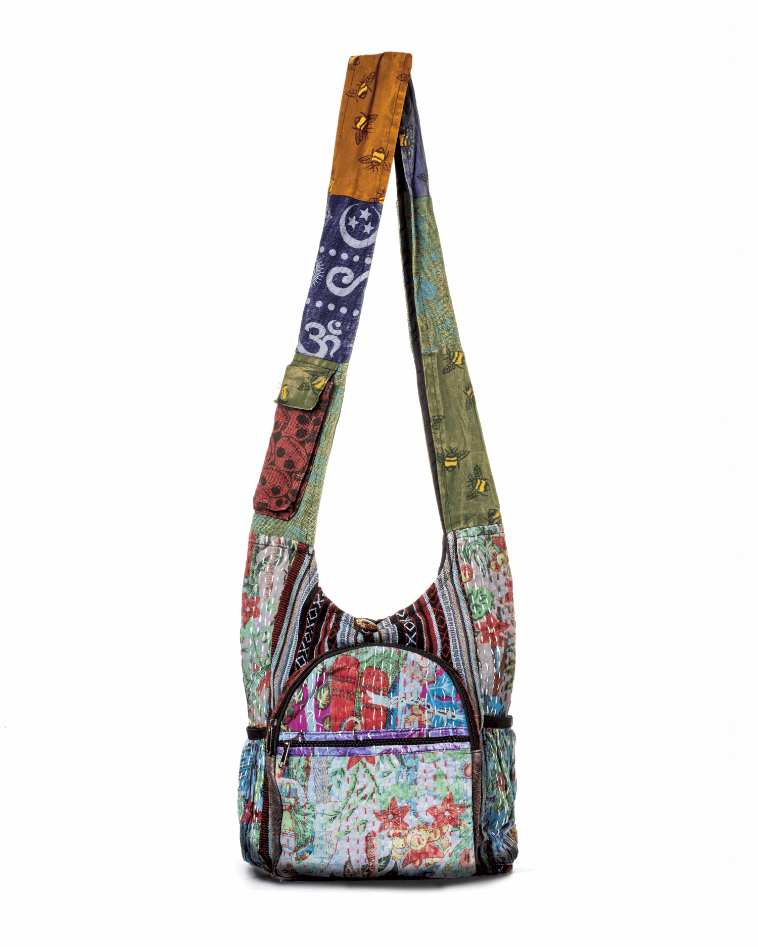 Kathmandu Collection Vintage Patchwork Hobo Bag with Water Bottle Pockets Jupiter Gear Home