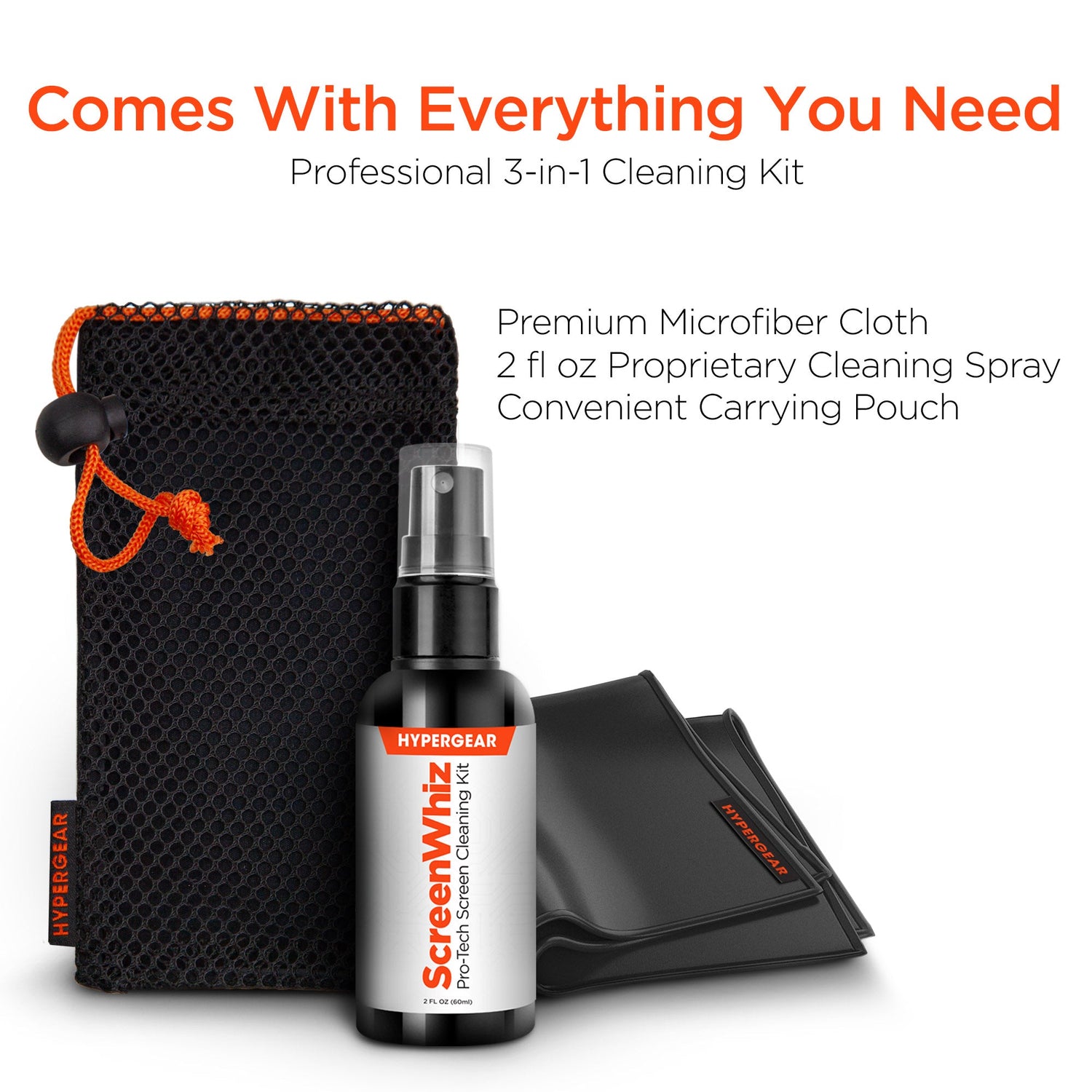HyperGear ScreenWhiz 3-in-1 Screen Cleaning Kit w Cloth &amp; Solution Jupiter Gear Home