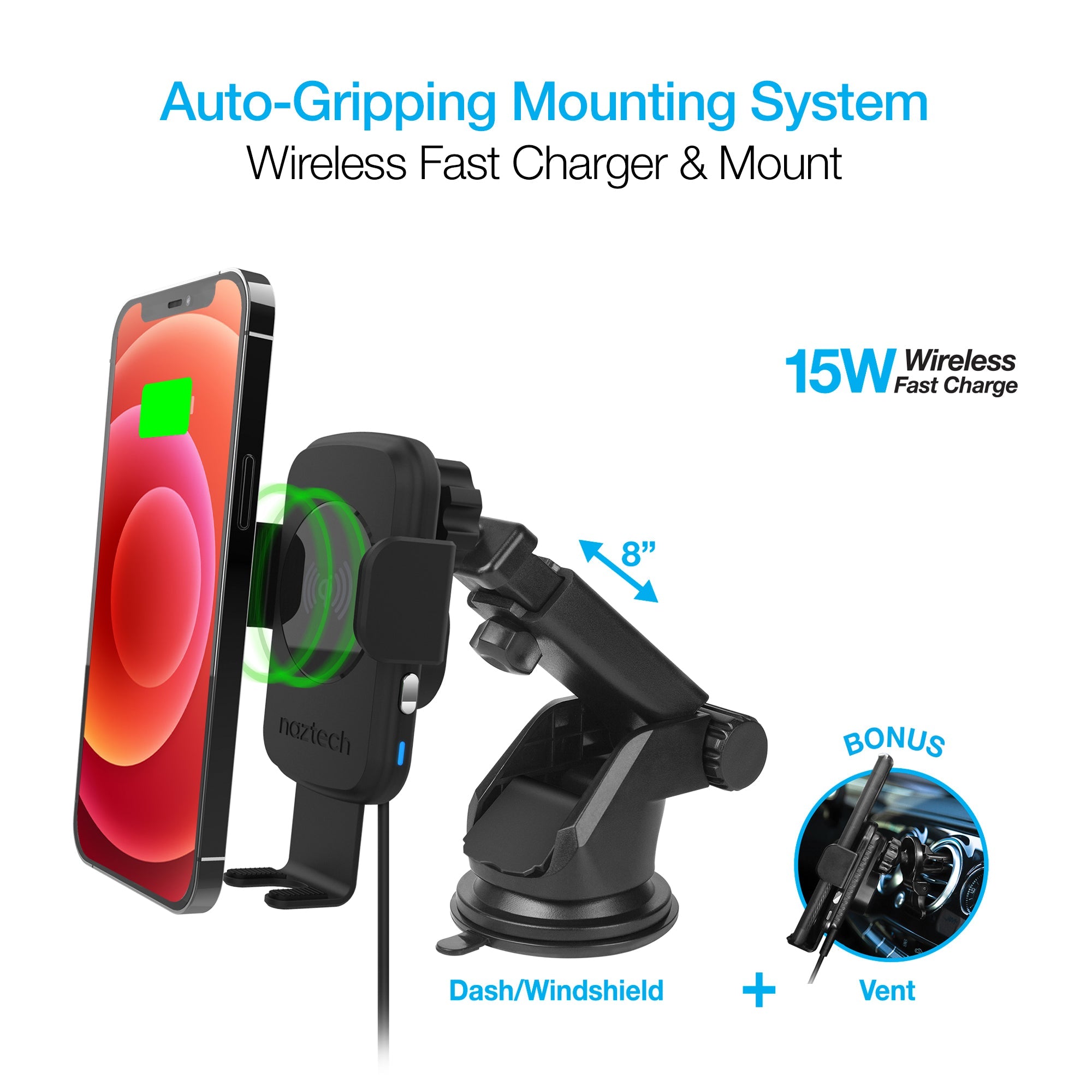Naztech Smart Grip Wireless Charging Car Mount Jupiter Gear Home