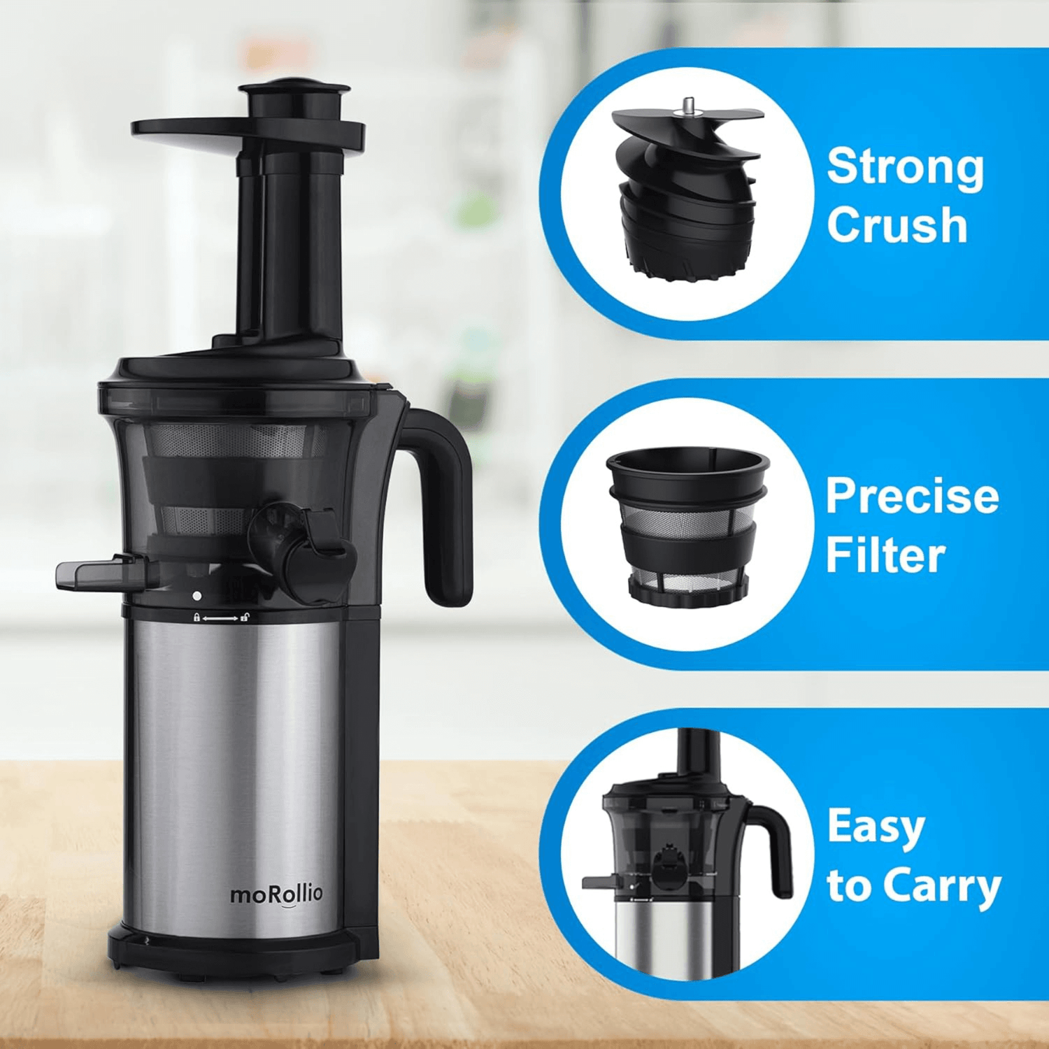 moRollio 45RPM Cold Press Slow Masticating Juicer Jupiter Gear Home