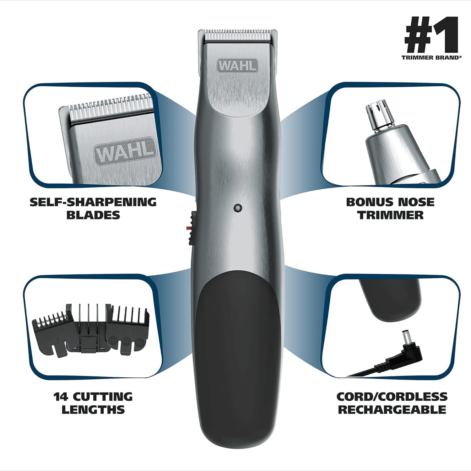 Wahl Groomsman 16-Piece Rechargeable Beard Trimmer and Nose Hair Trimmer Jupiter Gear Home