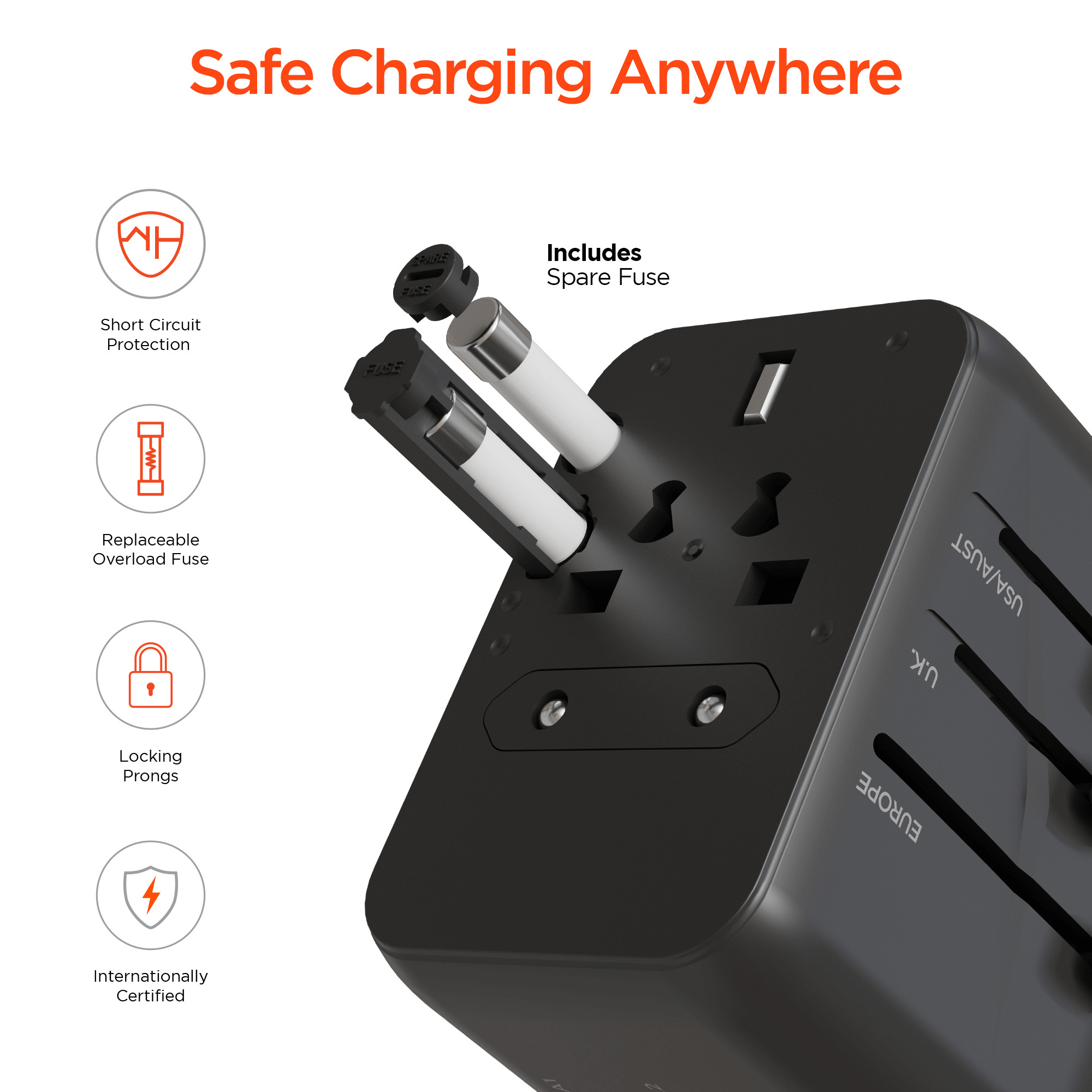 HyperGear WorldCharge Universal Travel Adapter with USB-C Jupiter Gear Home