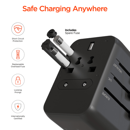 HyperGear WorldCharge Universal Travel Adapter with USB-C Jupiter Gear Home