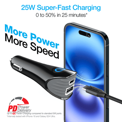 Naztech N420 PD25W+2.4A  Car Charger + C - C Cable 4Ft Jupiter Gear Home
