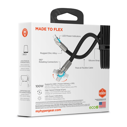 HyperGear Chunky180° 100W USB-C to USB-C Rugged Fast Charge Cable 6ft Jupiter Gear Home