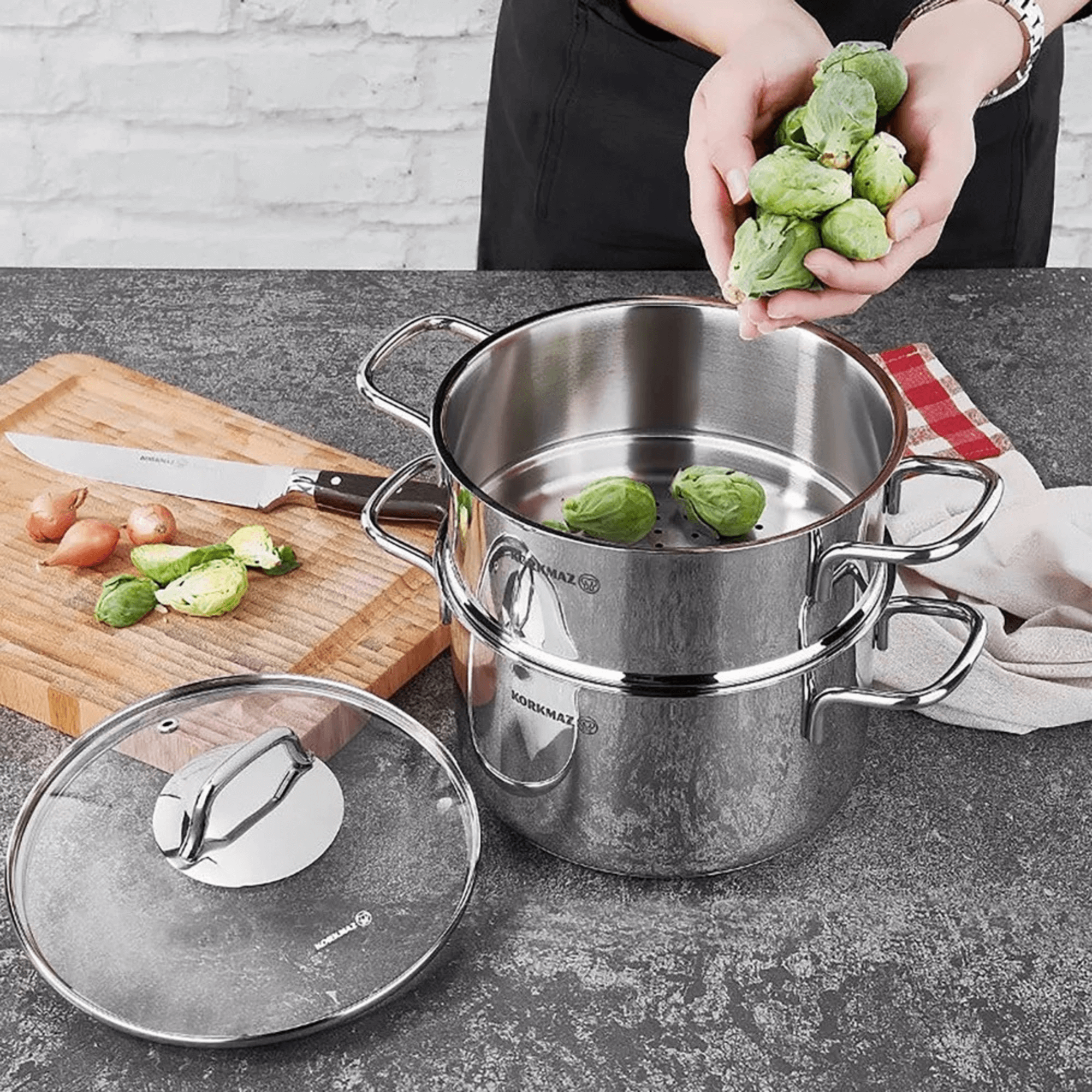 Korkmaz Perla 3Pce 6.9L Stainless Steel Casserole Steamer with Lid Jupiter Gear Home