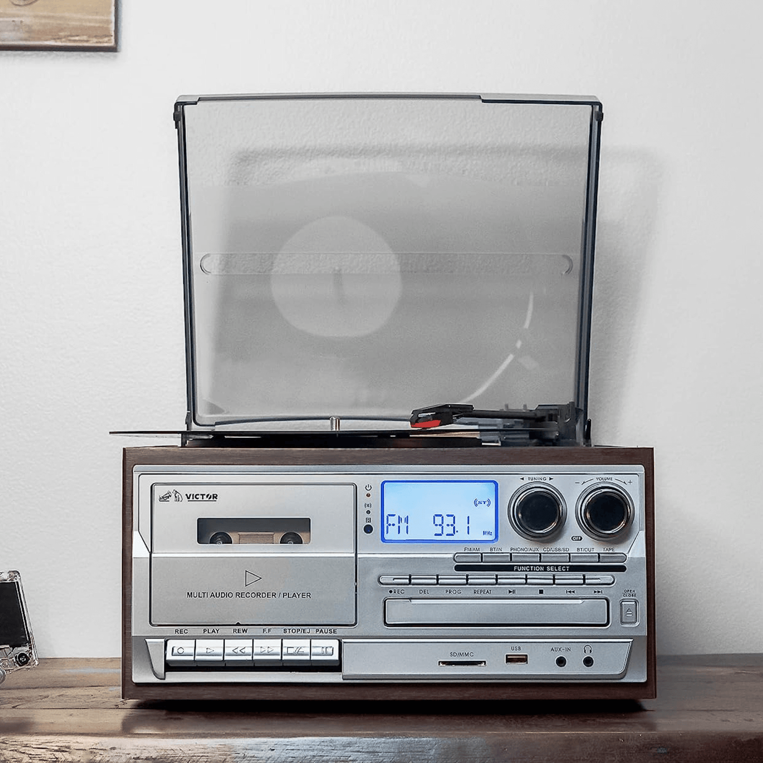 Victor Cosmopolitan 8-in-1 Turntable Music Center Espresso - Refurbished Jupiter Gear Home