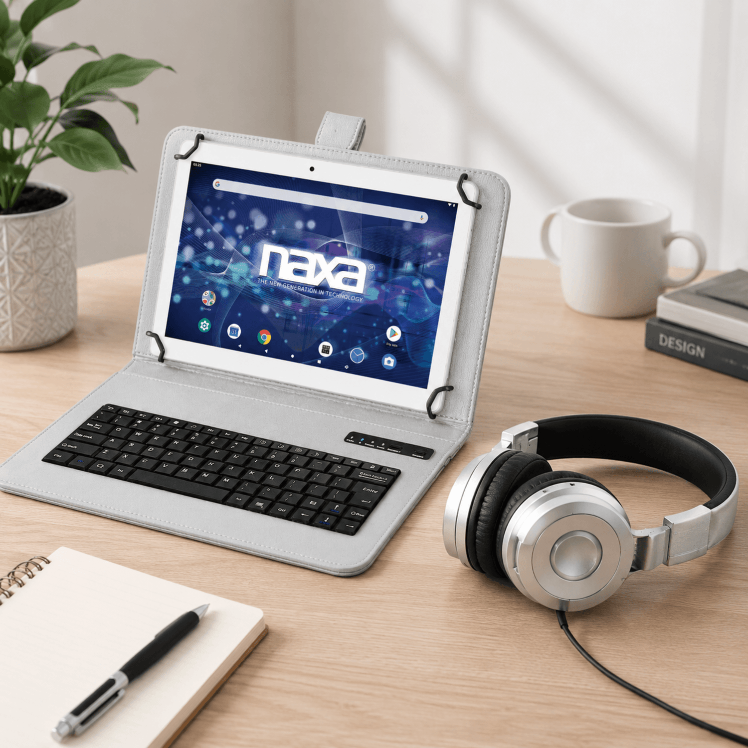 Naxa 10.1" Tablet with BT Keyboard, Case &amp; Headphone Silver - Refurbished Jupiter Gear Home
