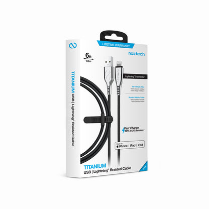 Naztech Titanium USB to MFi Lightning Braided Cable 6ft Jupiter Gear Home