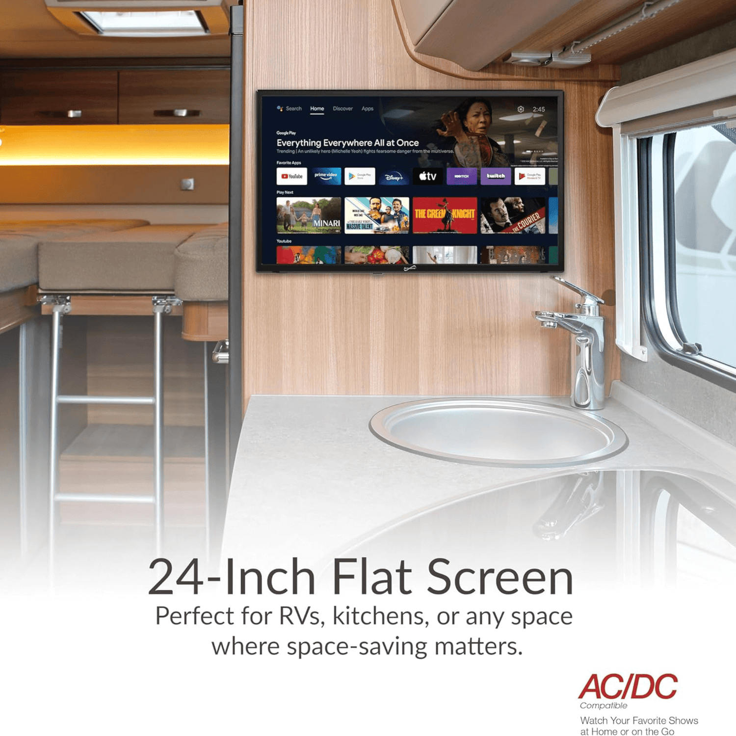 Supersonic 24-inch DLED Smart HDTV with Google Assistant ATSC and NTSC System ACDC Compatible Jupiter Gear Home