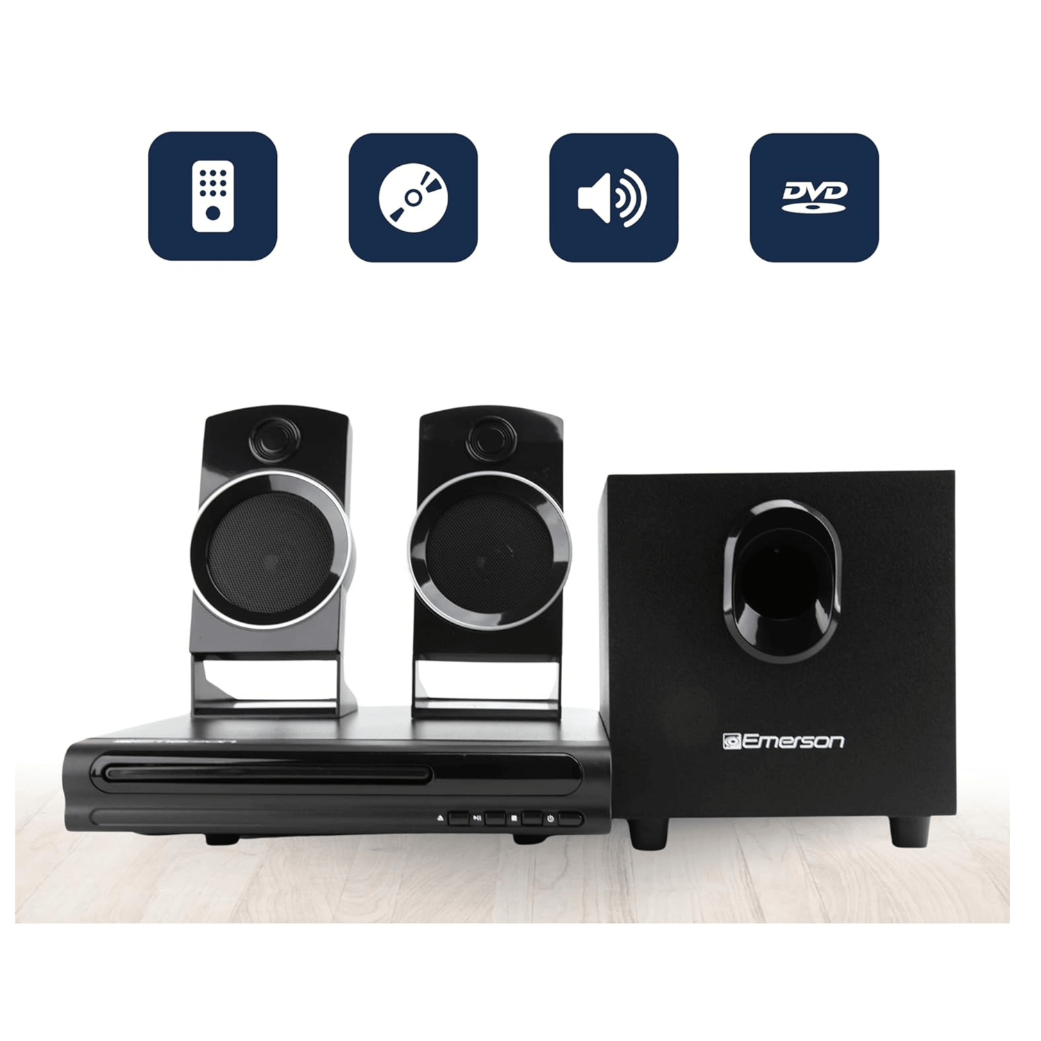 Emerson Speaker Surround Sound System &amp; 2.1 Channel Home Theater DVD Player Jupiter Gear Home