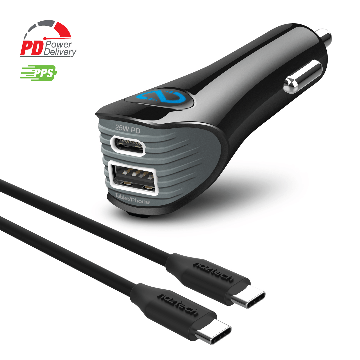 Naztech N420 PD25W+2.4A  Car Charger + C - C Cable 4Ft Jupiter Gear Home