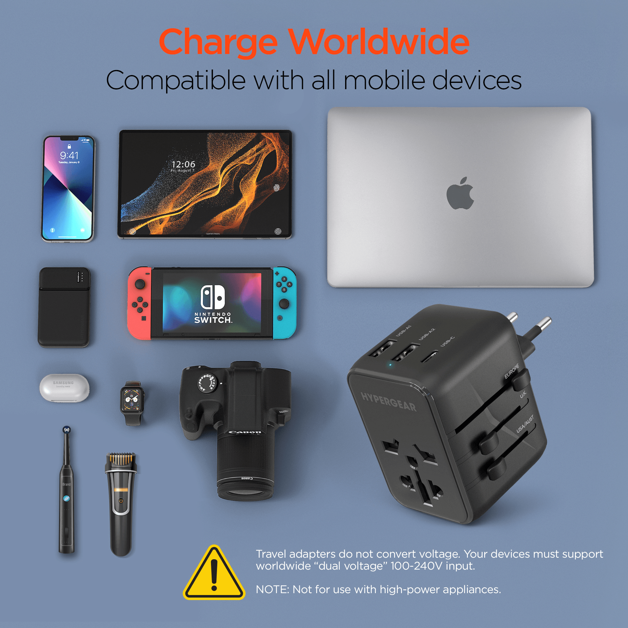 HyperGear WorldCharge Universal Travel Adapter with USB-C Jupiter Gear Home