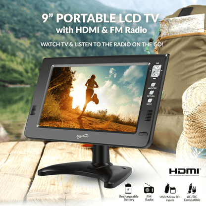 Supersonic Portable 9-inch LCD TV with Built-in Digital Tuner Rechargeable Battery ACDC Operation for Car Travel Jupiter Gear Home