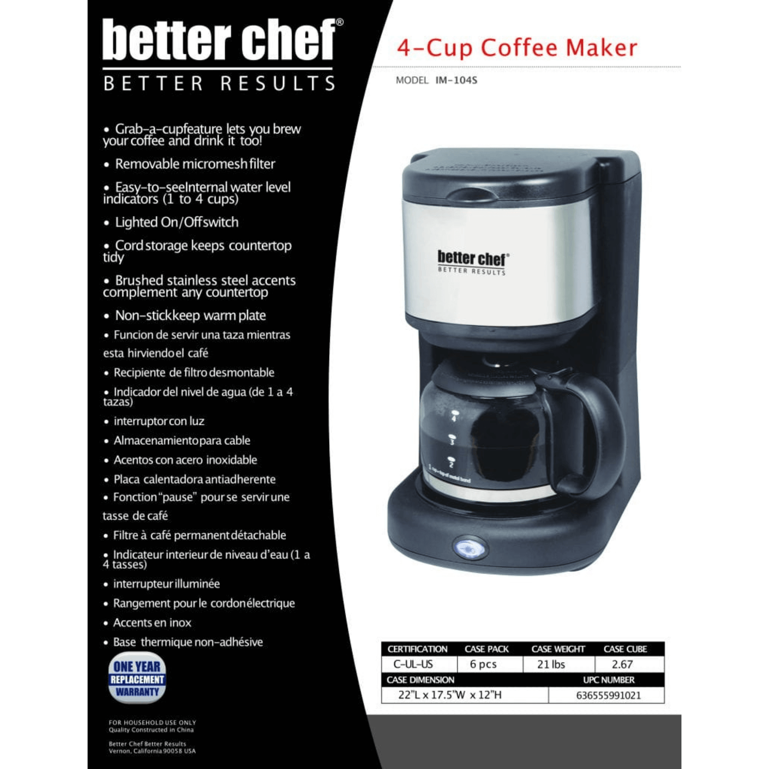 Better Chef 4-Cup Stainless Steel Coffeemaker Jupiter Gear Home