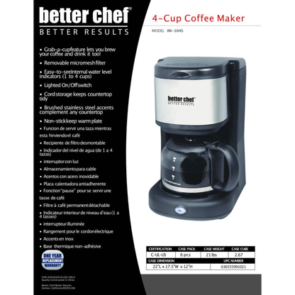 Better Chef 4-Cup Stainless Steel Coffeemaker Jupiter Gear Home