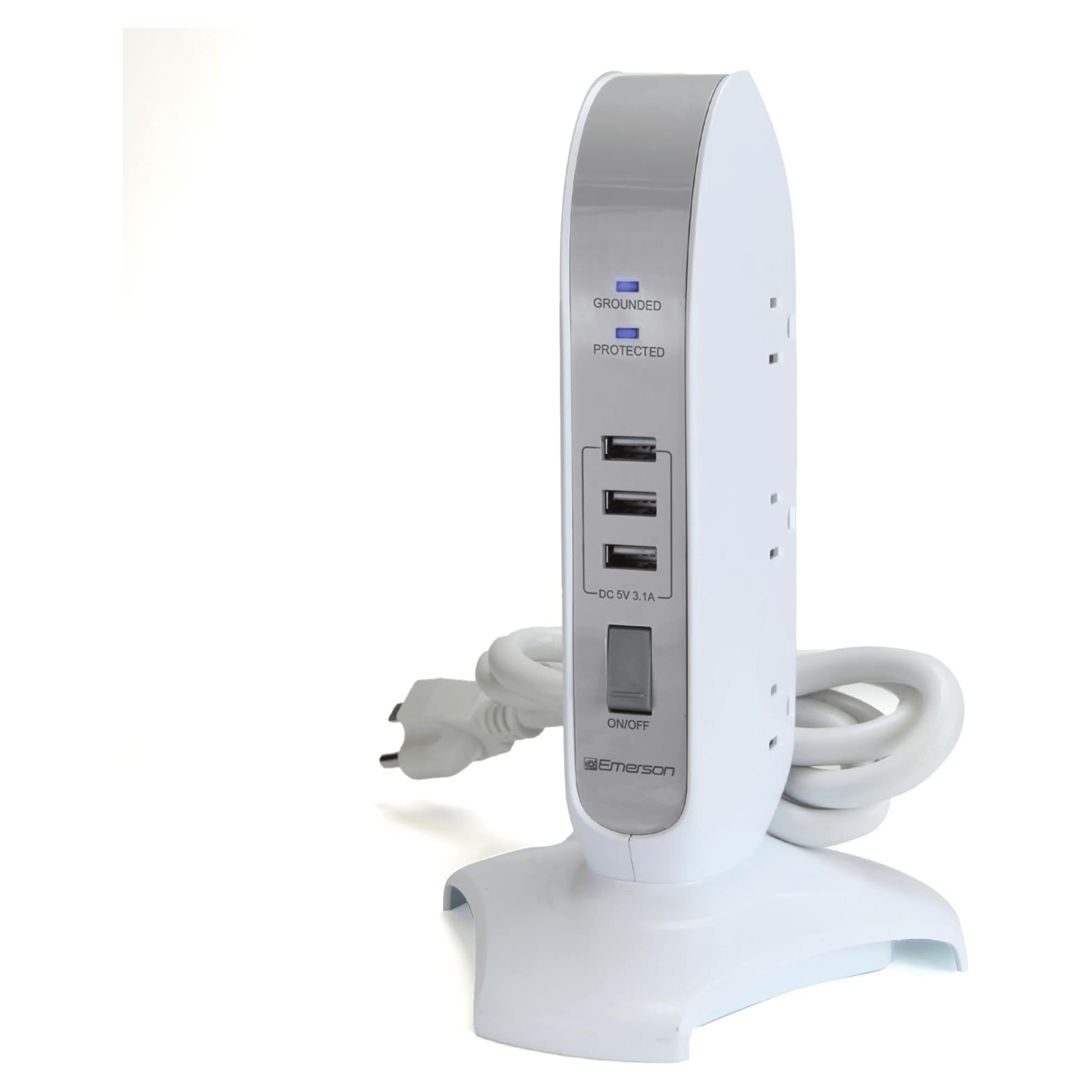 Emerson 5-Outlet + USB Charging Tower with Surge Protection and On/ Off Switch Jupiter Gear Home