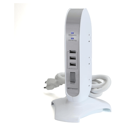 Emerson 5-Outlet + USB Charging Tower with Surge Protection and On/ Off Switch Jupiter Gear Home