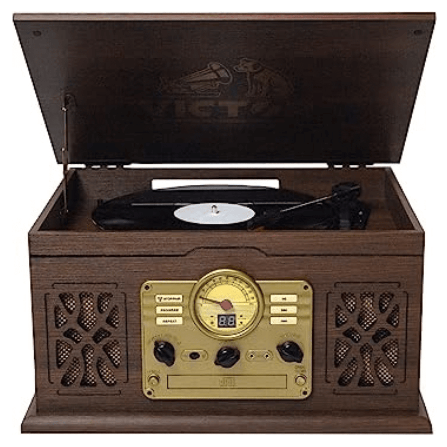 Victor State 7-in-1 Wood Music Center Espresso - Refurbished Jupiter Gear Home