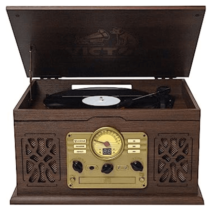 Victor State 7-in-1 Wood Music Center Espresso - Refurbished Jupiter Gear Home