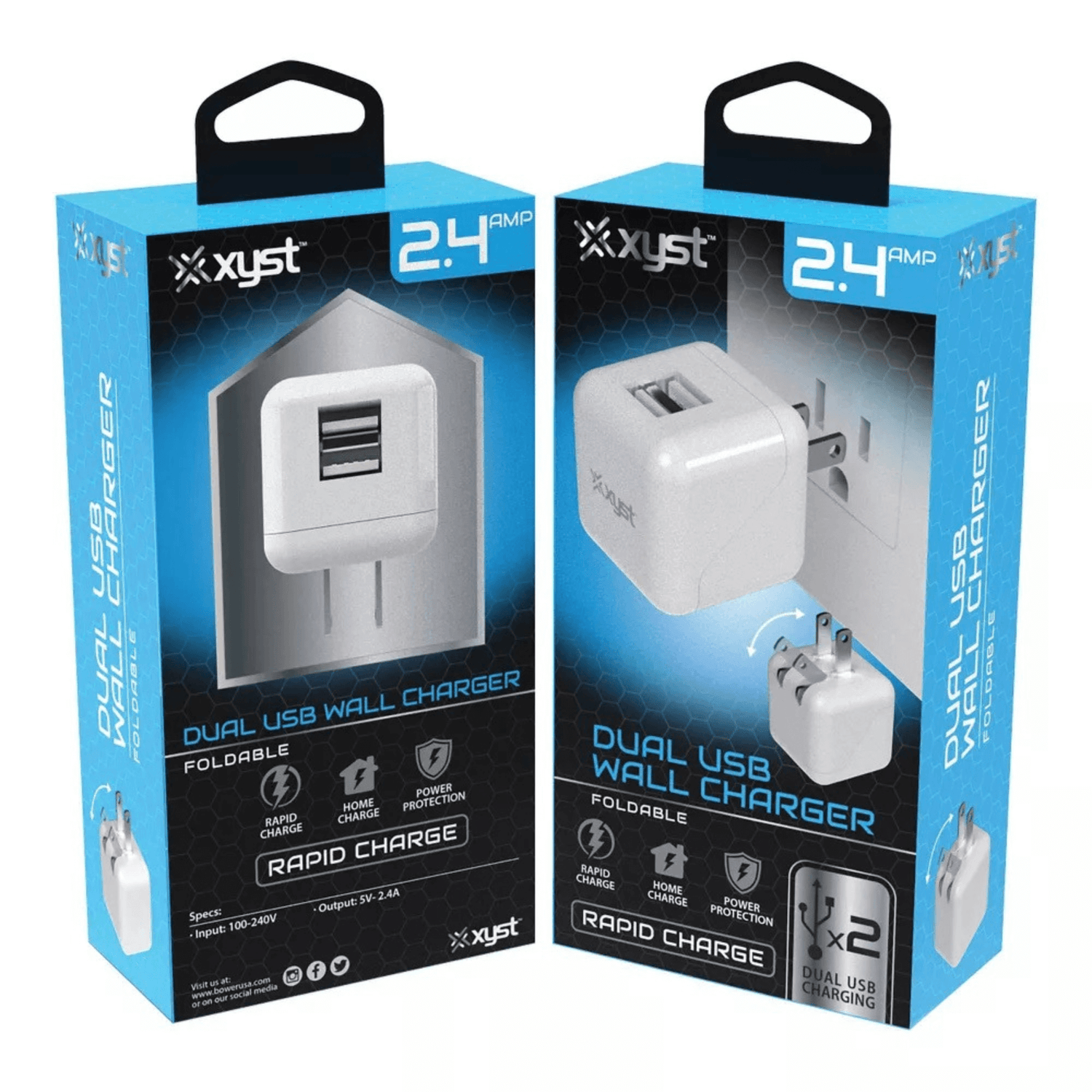 Xyst 2.4-Amp Dual USB Foldable Wall Charger Jupiter Gear Home