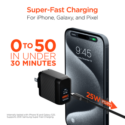 HyperGear SpeedBoost 25W USB-C PD + 12W USB Fast Wall Charger with PPS and 6ft USB-C Cable Jupiter Gear Home