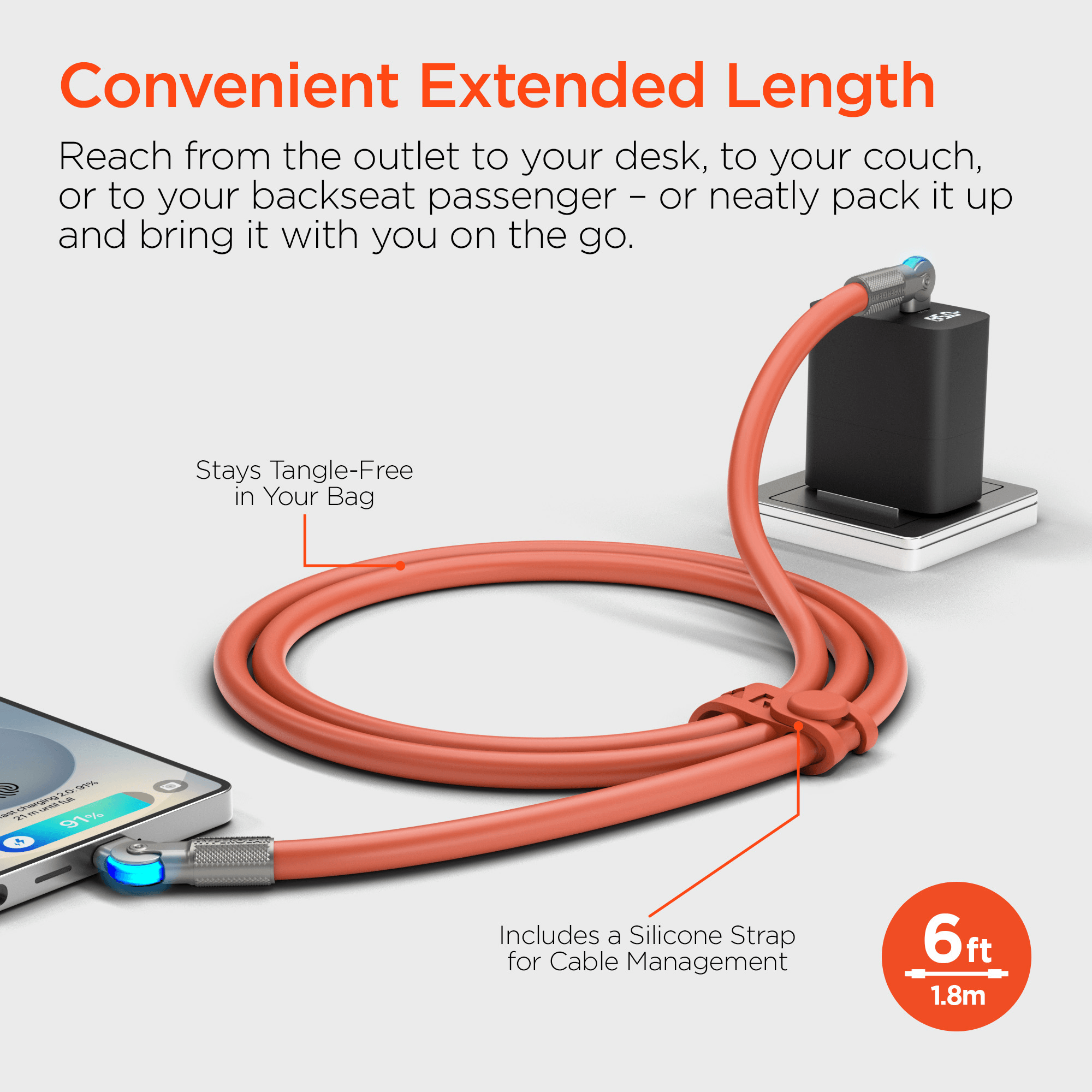 HyperGear Chunky180° 100W USB-C to USB-C Rugged Fast Charge Cable 6ft Jupiter Gear Home