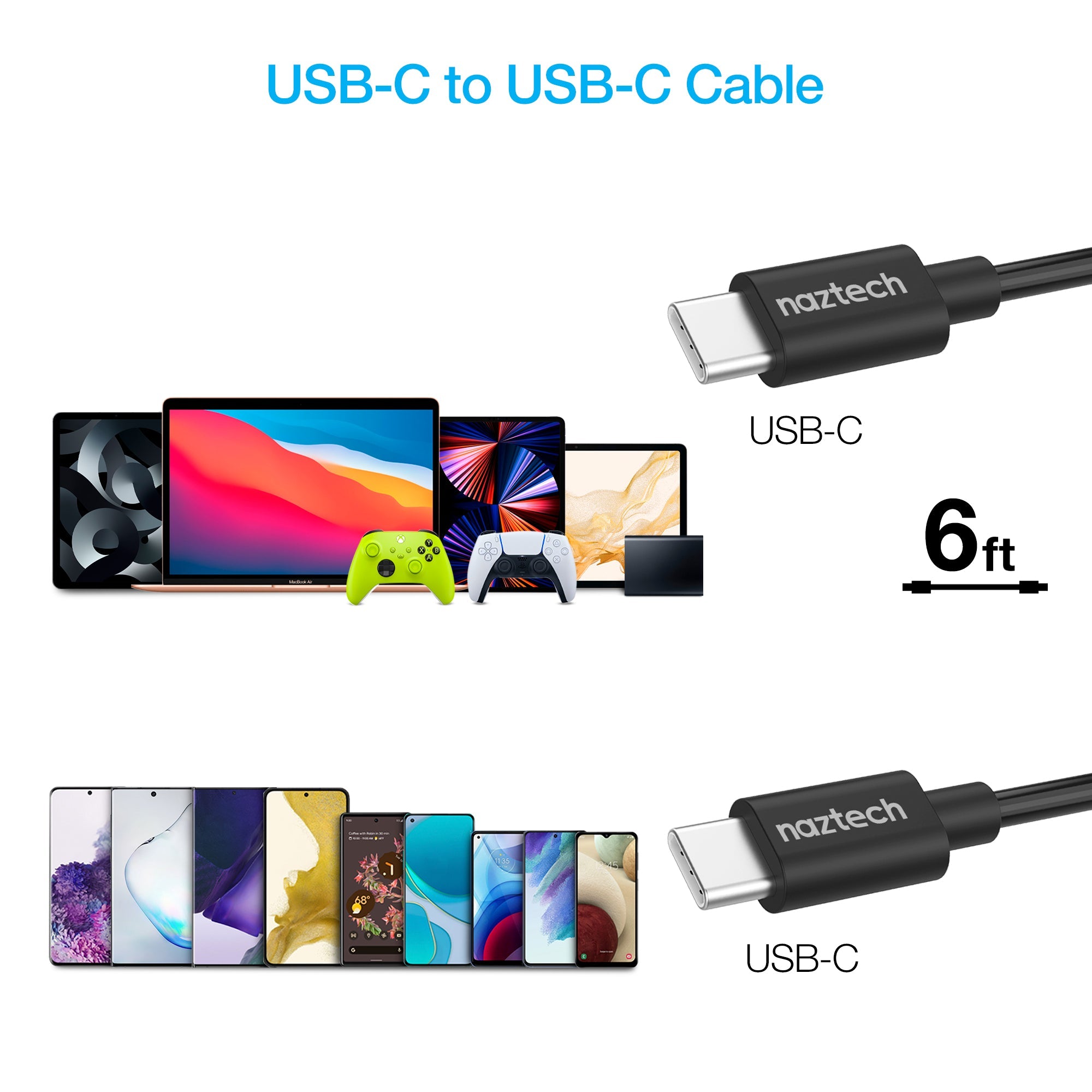 Naztech 30W PD Wall Charger + USB-C to USB-C Cable 6ft for Traveling Jupiter Gear Home