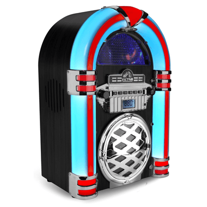 Victor Broadway II Desktop CD Jukebox with Multi-Color LED Lighting and FM Radio Jupiter Gear Home