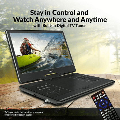Supersonic 14-Inch Portable LED DVD Player with Built-in Hybrid TV Tuners ACDC Compatible Jupiter Gear Home