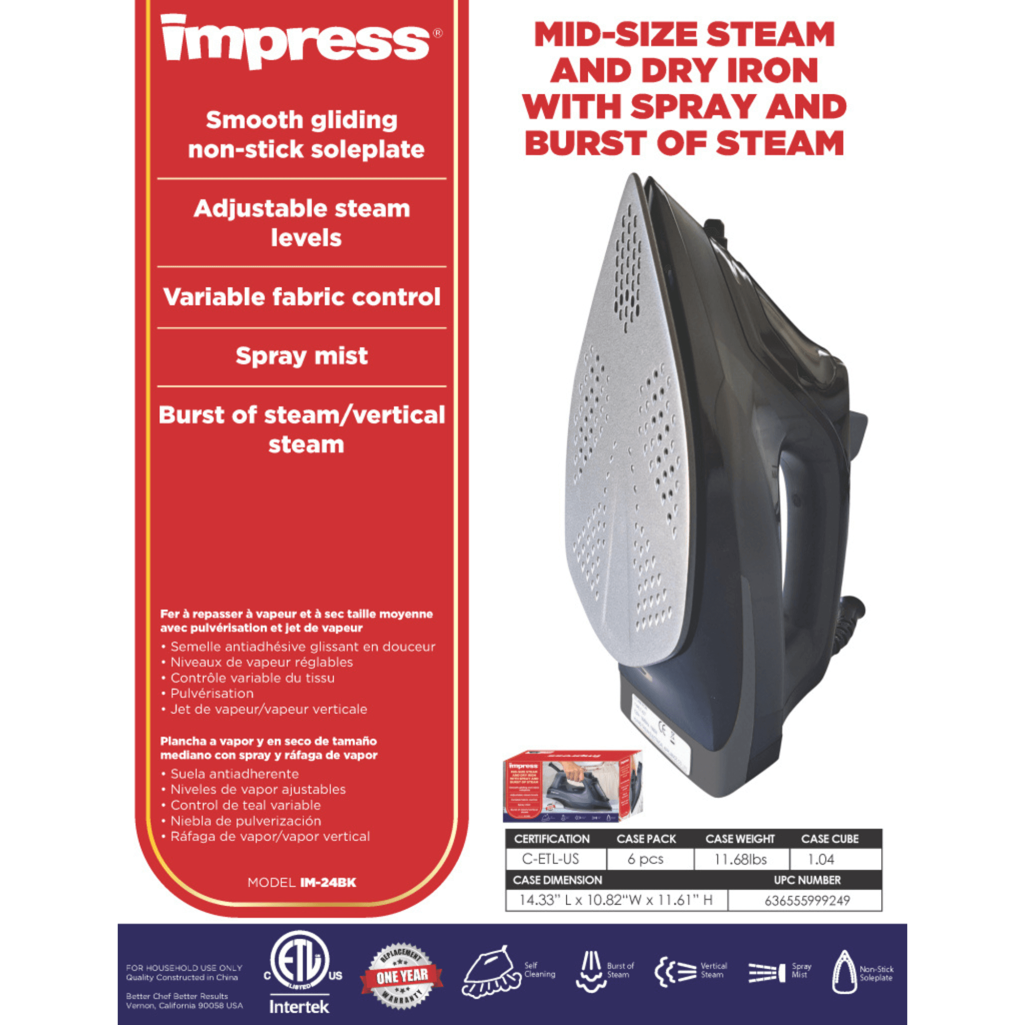 Impress Mid-Size Steam and Dry Iron with Spray/Burst Jupiter Gear Home