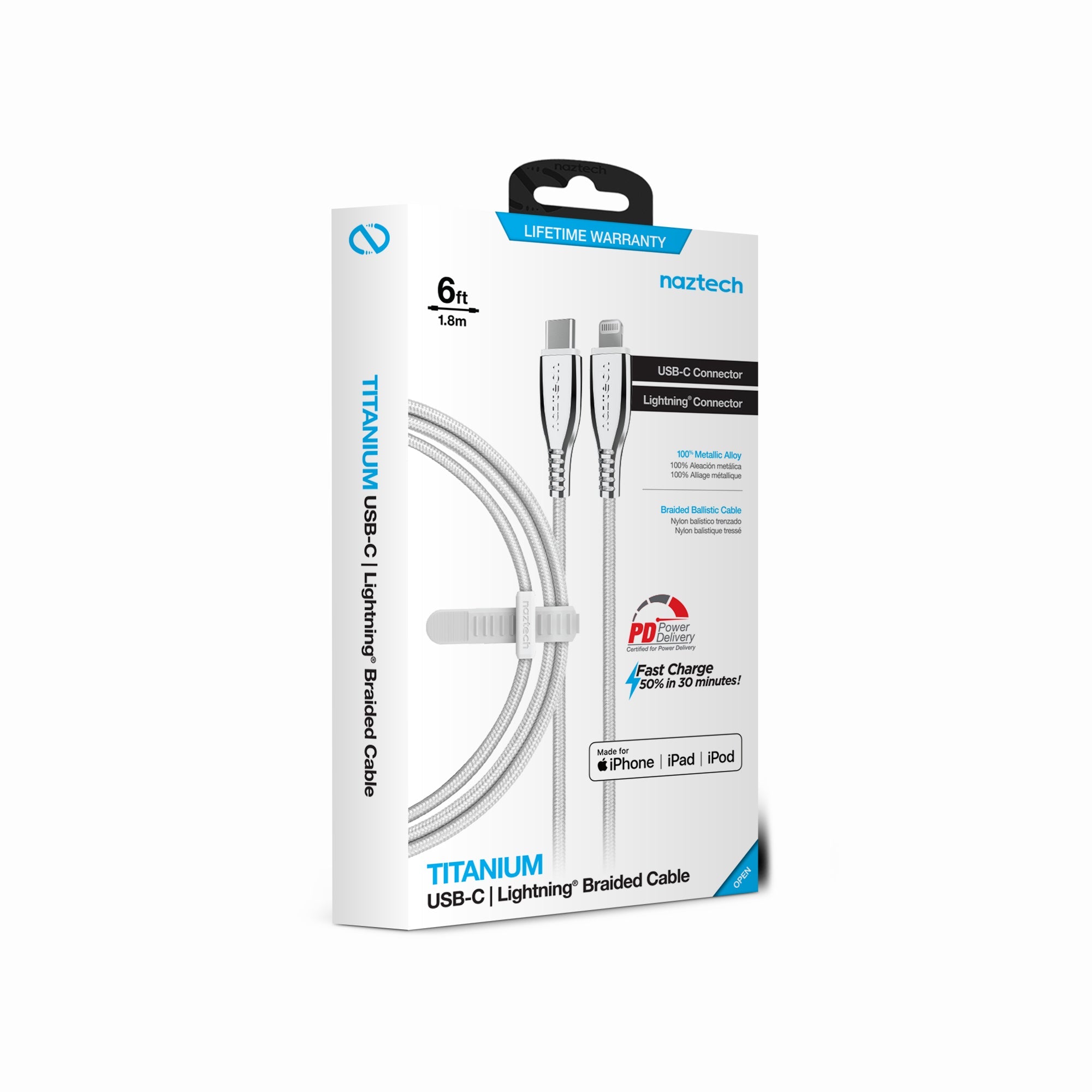 Naztech Titanium USB-C to Lightning Braided Cable 6ft Jupiter Gear Home
