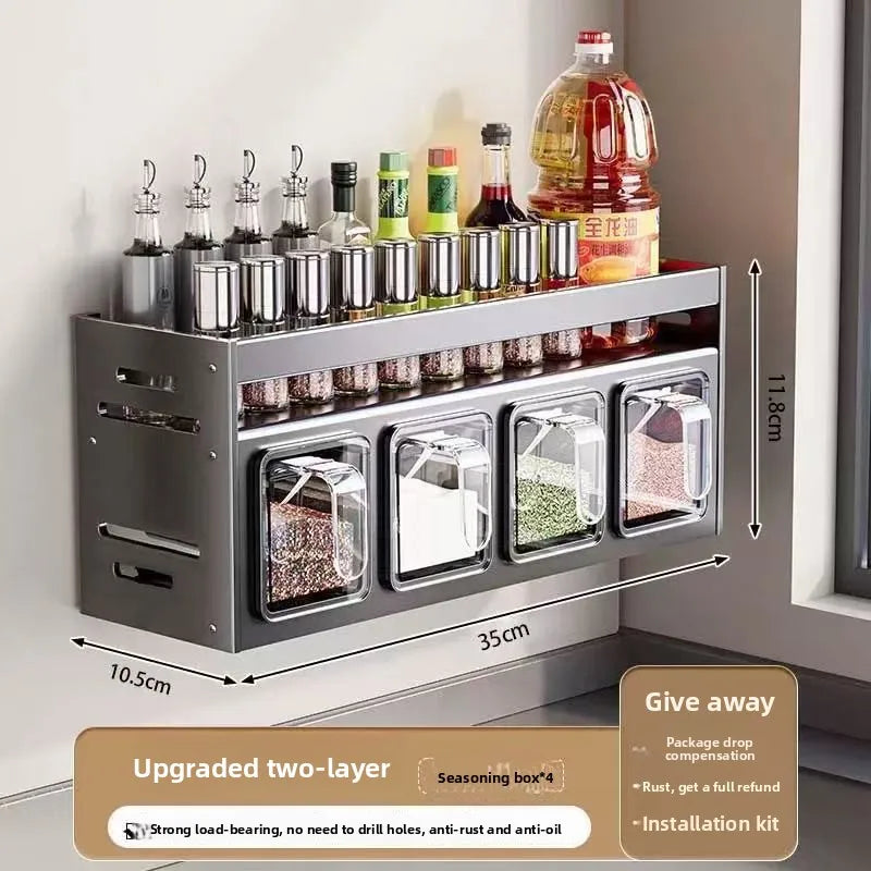 New Kitchen Spice Shelf Wall-mounted Spice Storage Rack Kitchen Seasoning Organizer Holder No Punching Required Storage Shelf Taj Home Store