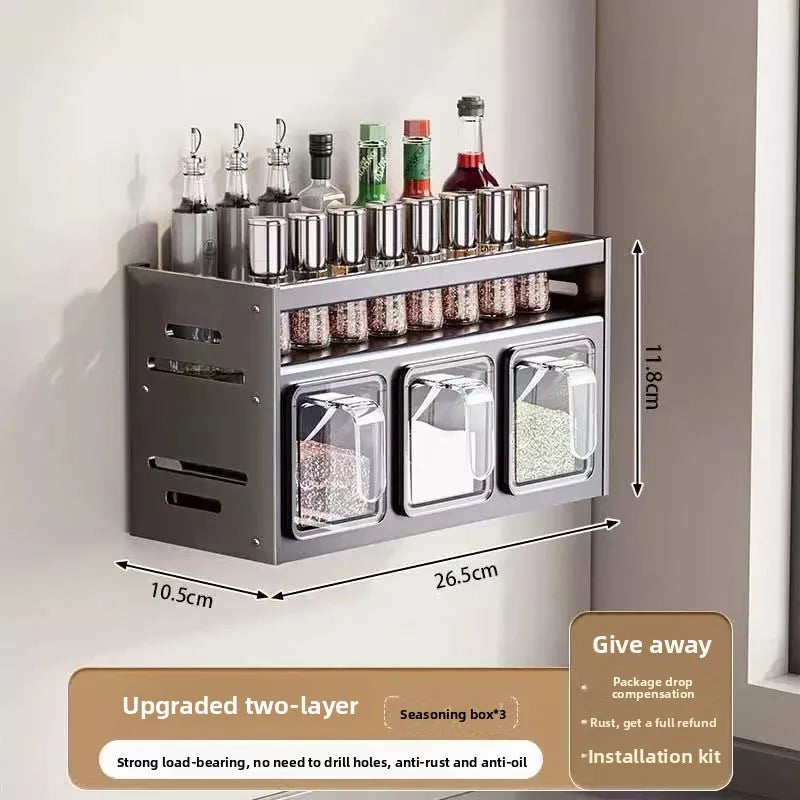 New Kitchen Spice Shelf Wall-mounted Spice Storage Rack Kitchen Seasoning Organizer Holder No Punching Required Storage Shelf Taj Home Store
