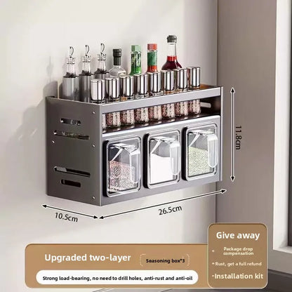 New Kitchen Spice Shelf Wall-mounted Spice Storage Rack Kitchen Seasoning Organizer Holder No Punching Required Storage Shelf Taj Home Store